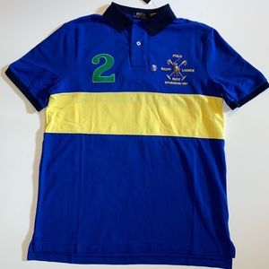 Polo Ralph Lauren Classic Fit BIG 2 LOGO on back blue shirt Mens M NWT